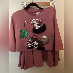 Vintage two piece set with sequin and embroidery details.